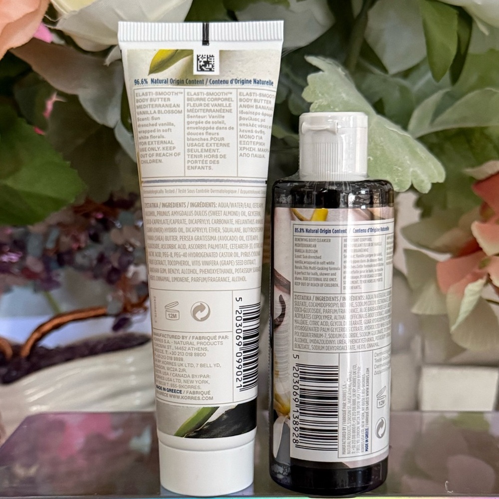 🆕🍨 KORRES “MEDITERRANEAN VANILLA BLOSSOM” TRAVEL SIZE BODY CARE SET. NEW SEALED - Picture 2 of 4